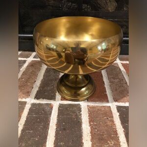 stunning vintage gold brass pedestal bowl or planter or pot 7” tall 7” wide